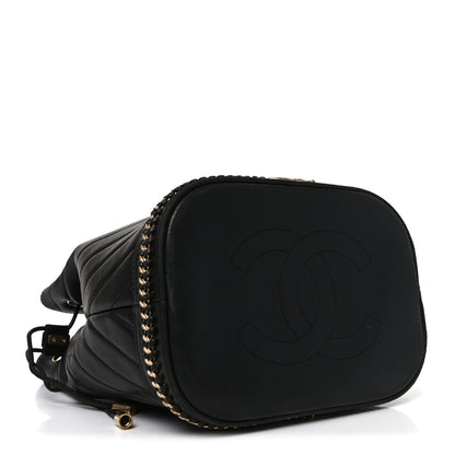 Chanel Sheepskin Chevron Quilted Drawstring Bag Black 4 of 10