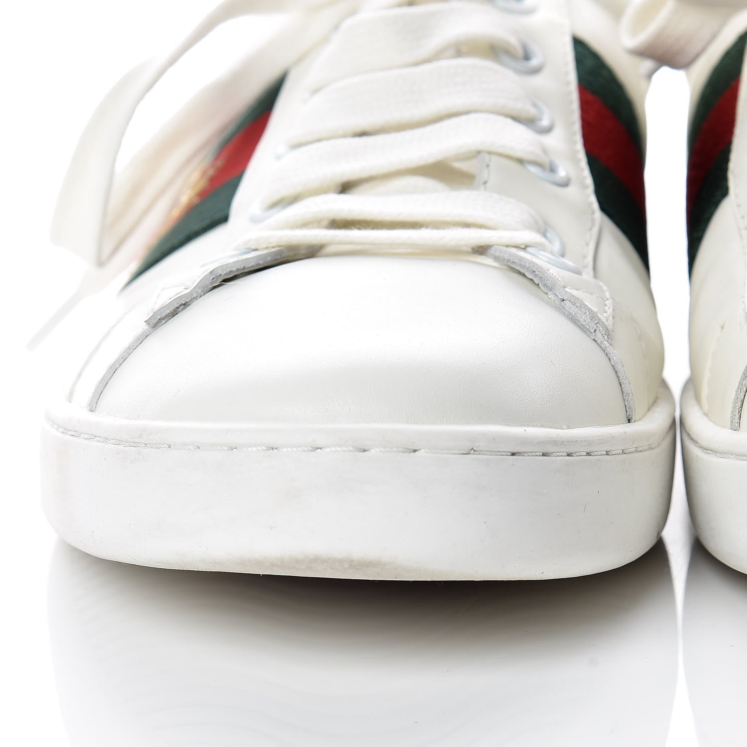 Gucci Miro Soft Calfskin Laminated Ayers Web Bee Embroidered Mens Ace Sneakers 9 White Red Flame Green 12 of 12