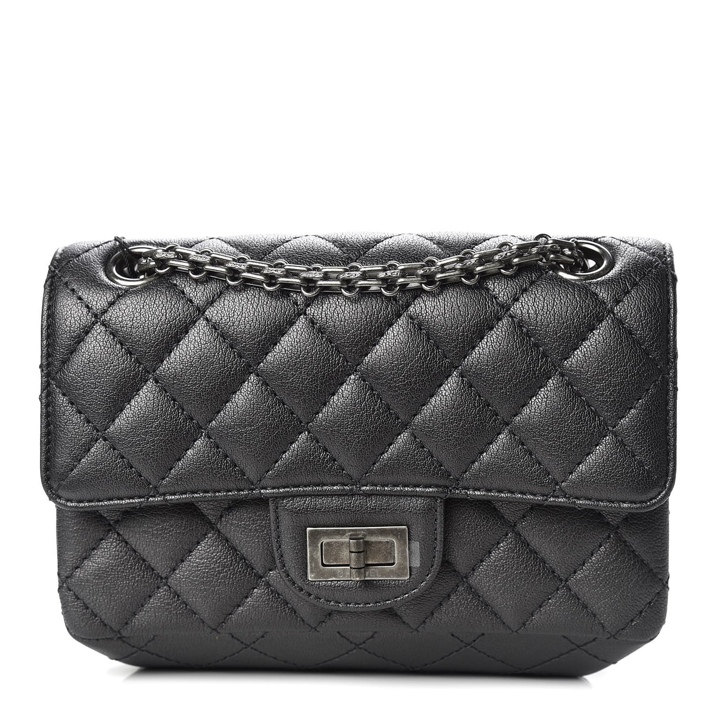 Metallic Sheepskin Quilted 2.55 Reissue Mini Flap Dark Silver
