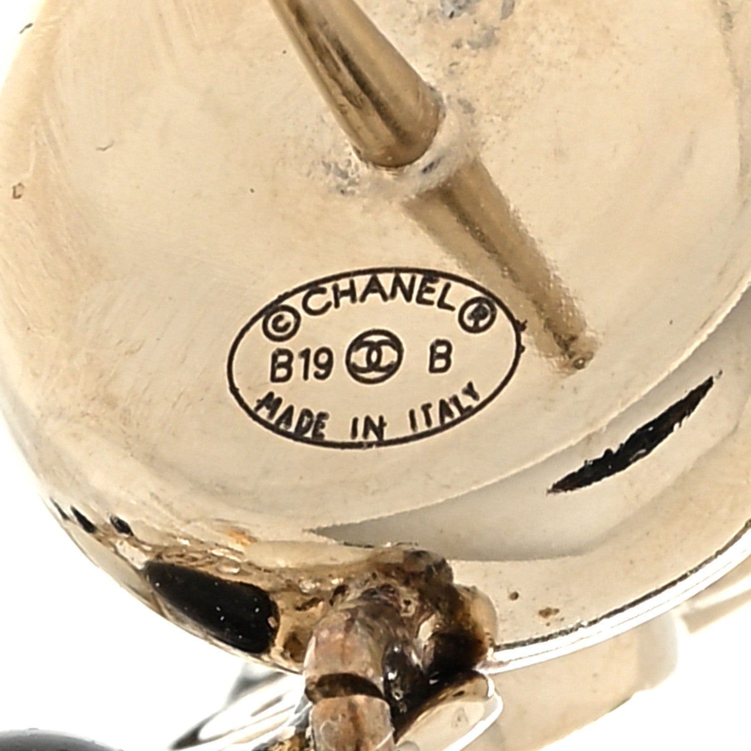 Chanel Crystal Pearl Metal Resin Polka Dot CC Drop Earrings Black Gold 4 of 4