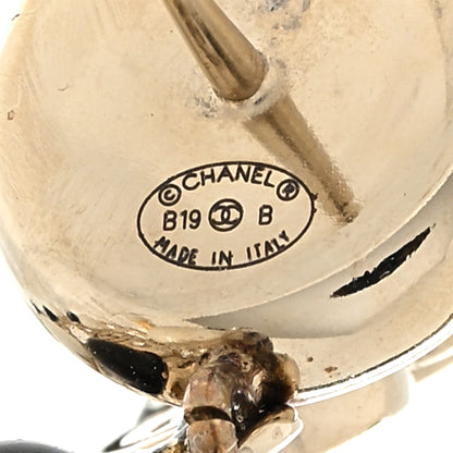 Chanel Crystal Pearl Metal Resin Polka Dot CC Drop Earrings Black Gold 4 of 4