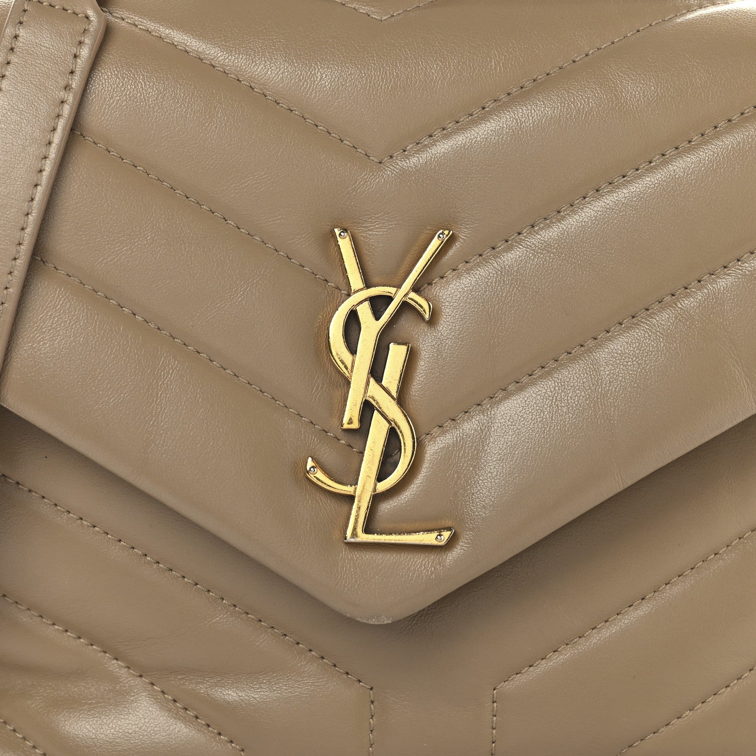 Saint Laurent Calfskin Y Quilted Monogram Small Loulou Chain Satchel Dark Beige 7 of 13