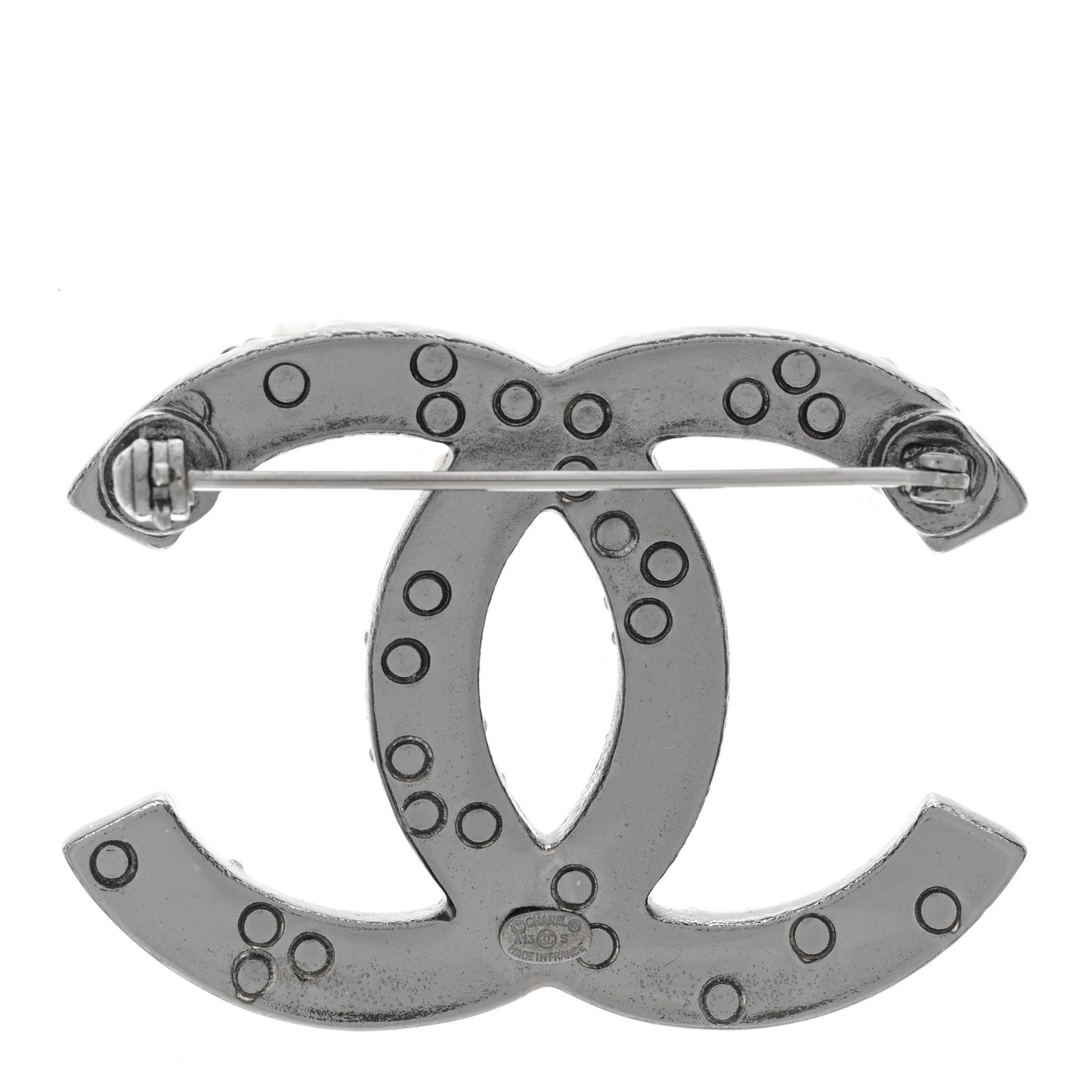 Ruthenium Pearl Large CC Brooch Black