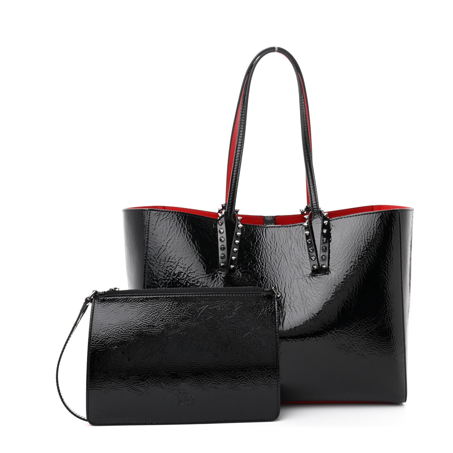 Christian Louboutin Patent Calfskin Spikes East West Cabata Tote Black 3 of 15