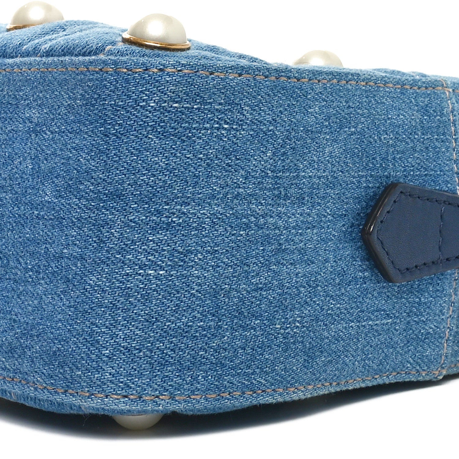 Gucci Denim Matelasse Pearl Studded Small GG Marmont Chain Shoulder Bag Blue 10 of 10