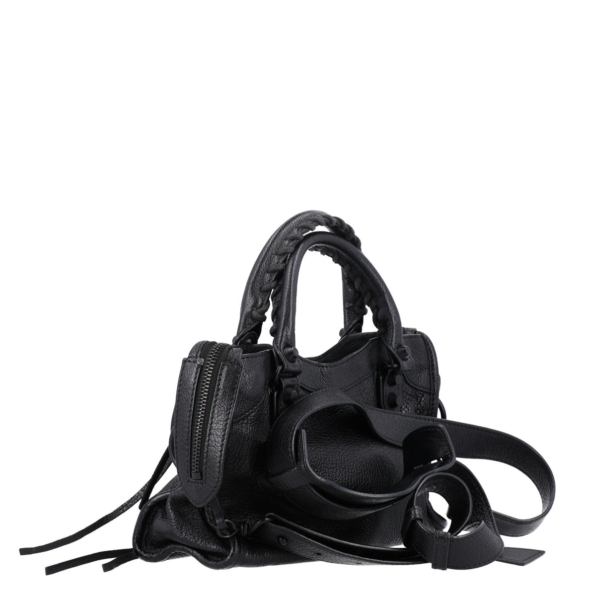Shiny Goatskin Matte Black Metallic Edge Hardware Mini City Black