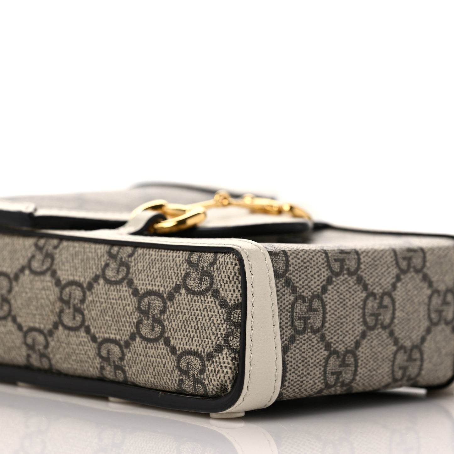 GG Supreme Monogram Azalea Calfskin Mini Horsebit 1955 Crossbody Bag Beige Ebony Mystic White