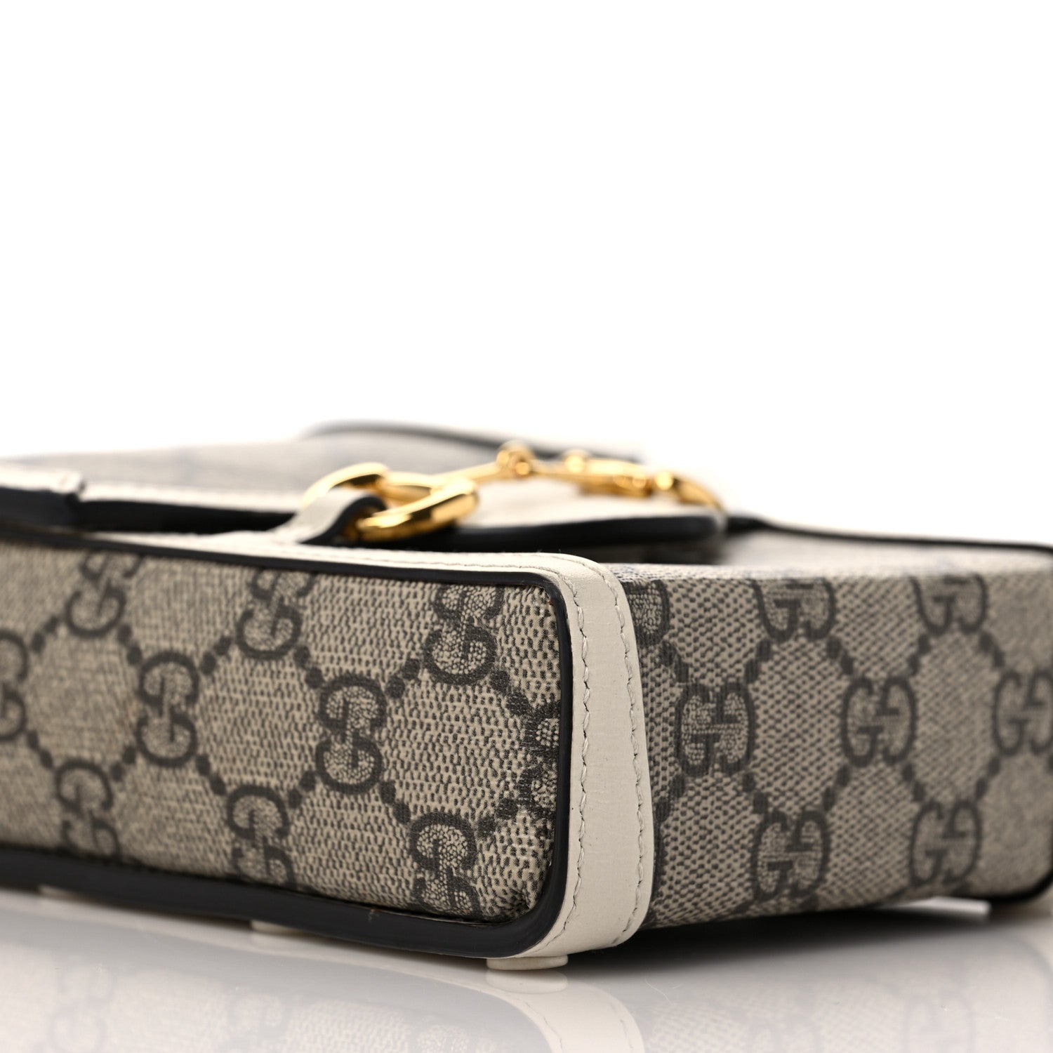 Gucci GG Supreme Monogram Azalea Calfskin Mini Horsebit 1955 Crossbody Bag Beige Ebony Mystic White 7 of 9