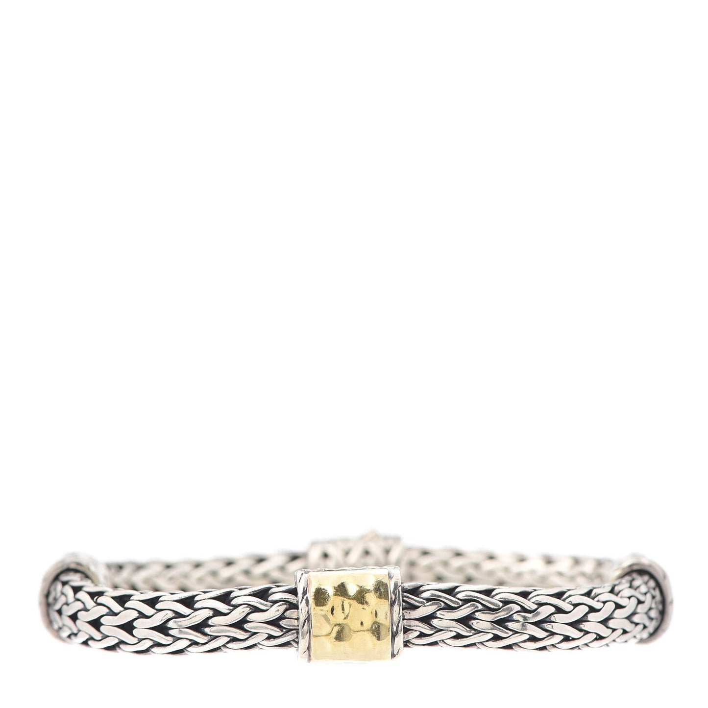 Sterling Silver 22K Yellow Gold 10mm Classic Chain Hammered Bracelet
