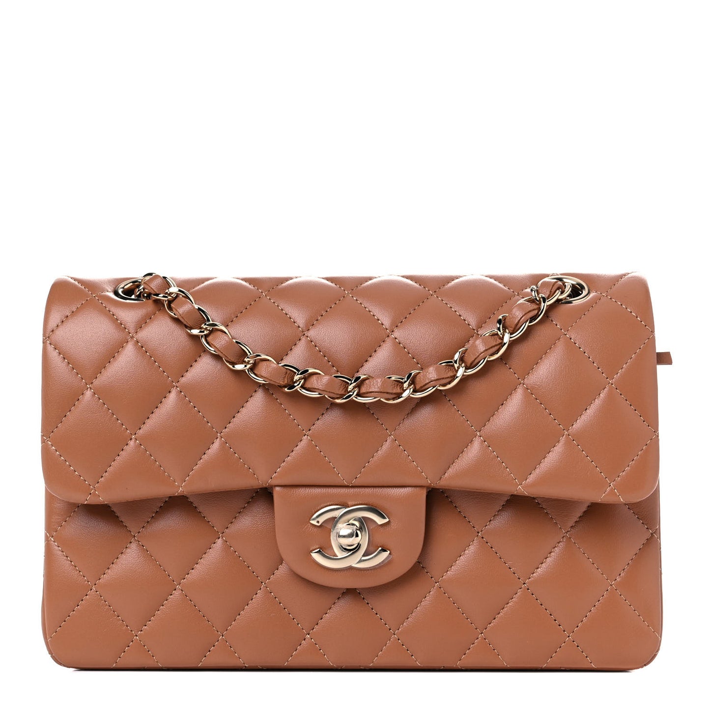 Lambskin Quilted Small Double Flap Brown
