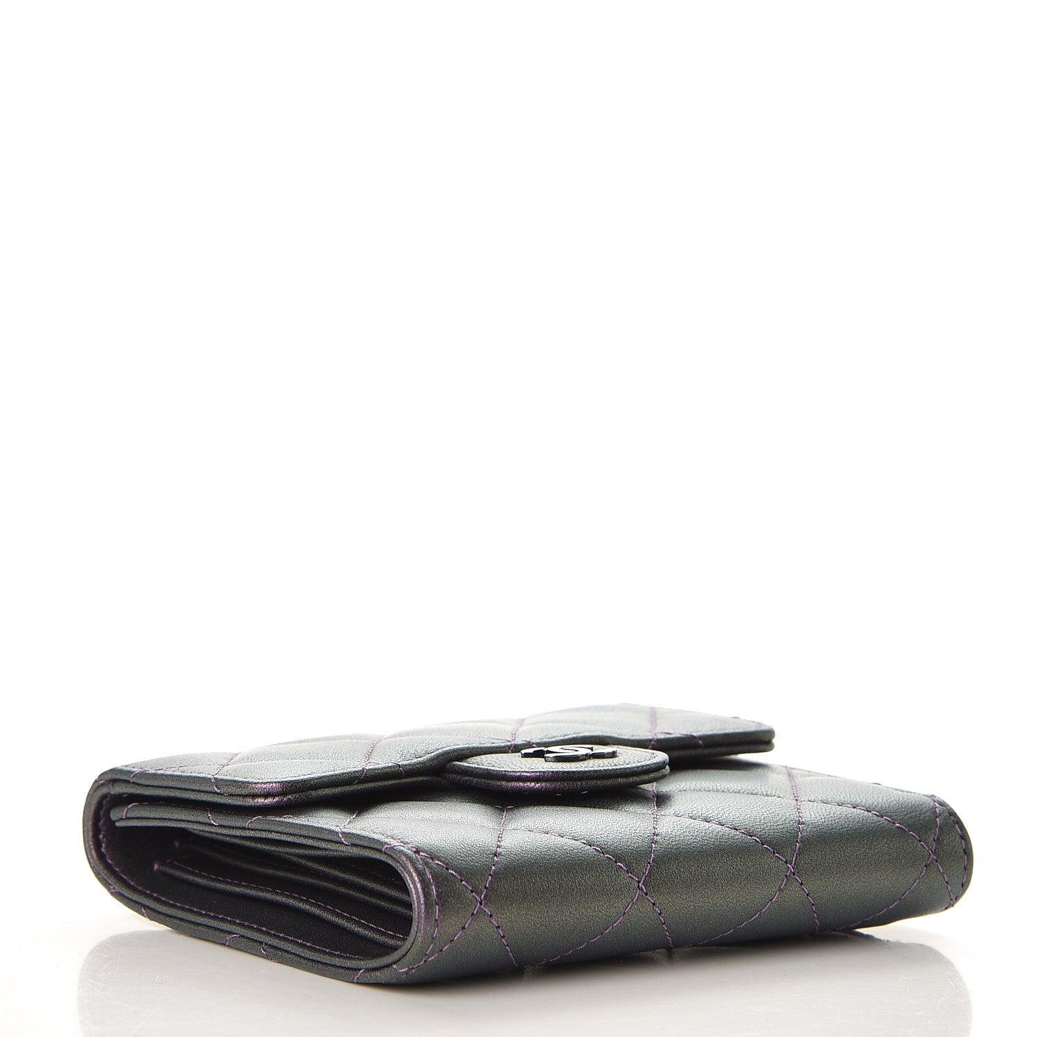 Chanel Metallic Lambskin Quilted Compact Flap Wallet Purple 4 of 9