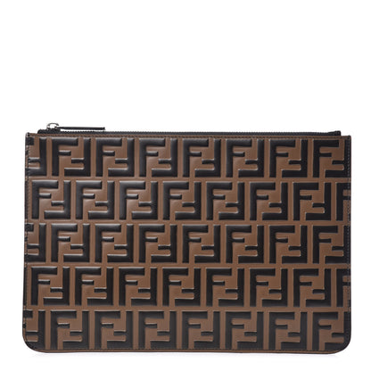 Fendi Vitello FF 1974 Embossed Pouch Maya Black 1 of 10