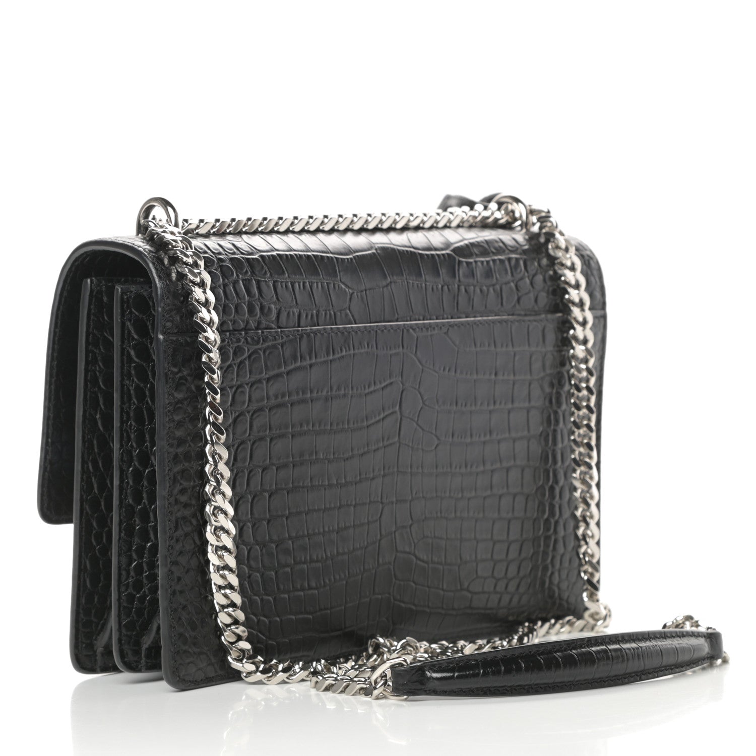 Saint Laurent Calfskin Crocodile Embossed Medium Monogram Sunset Black 3 of 10