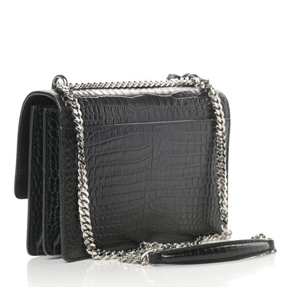 Saint Laurent Calfskin Crocodile Embossed Medium Monogram Sunset Black 3 of 10