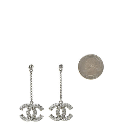 Chanel Crystal Baguette CC Dangle Earrings Silver 2 of 6