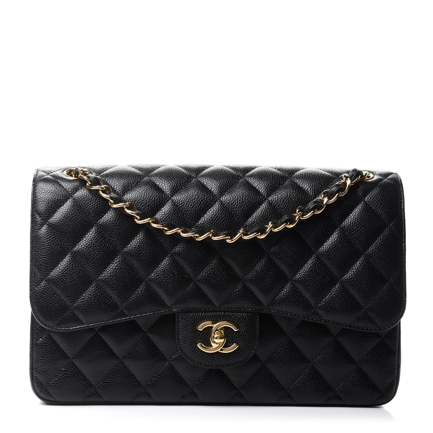 Caviar Quilted Jumbo Double Flap Black