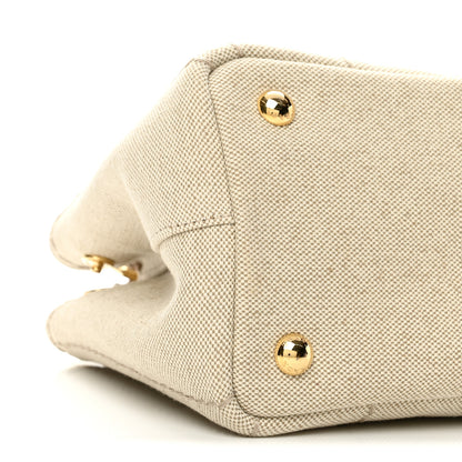 Prada Canvas Mistolino Ricamo Small Logo Tote Naturale 9 of 10