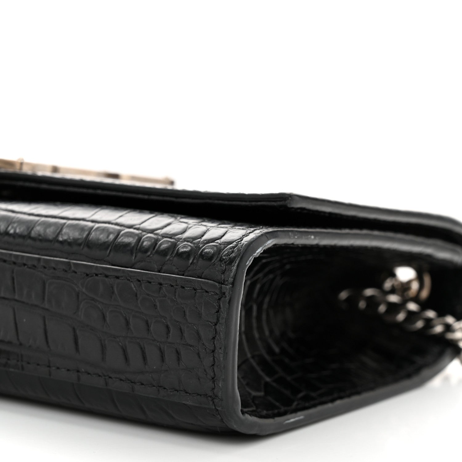 Saint Laurent Calfskin Crocodile Embossed Small Classic Monogram Kate Tassel Satchel Black 10 of 11