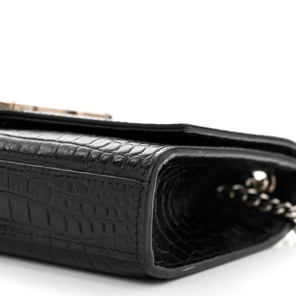 Saint Laurent Calfskin Crocodile Embossed Small Classic Monogram Kate Tassel Satchel Black 10 of 11
