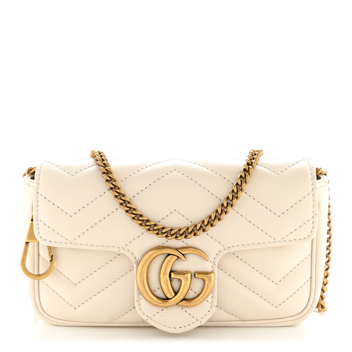Calfskin Matelasse Super Mini GG Marmont Shoulder Bag White
