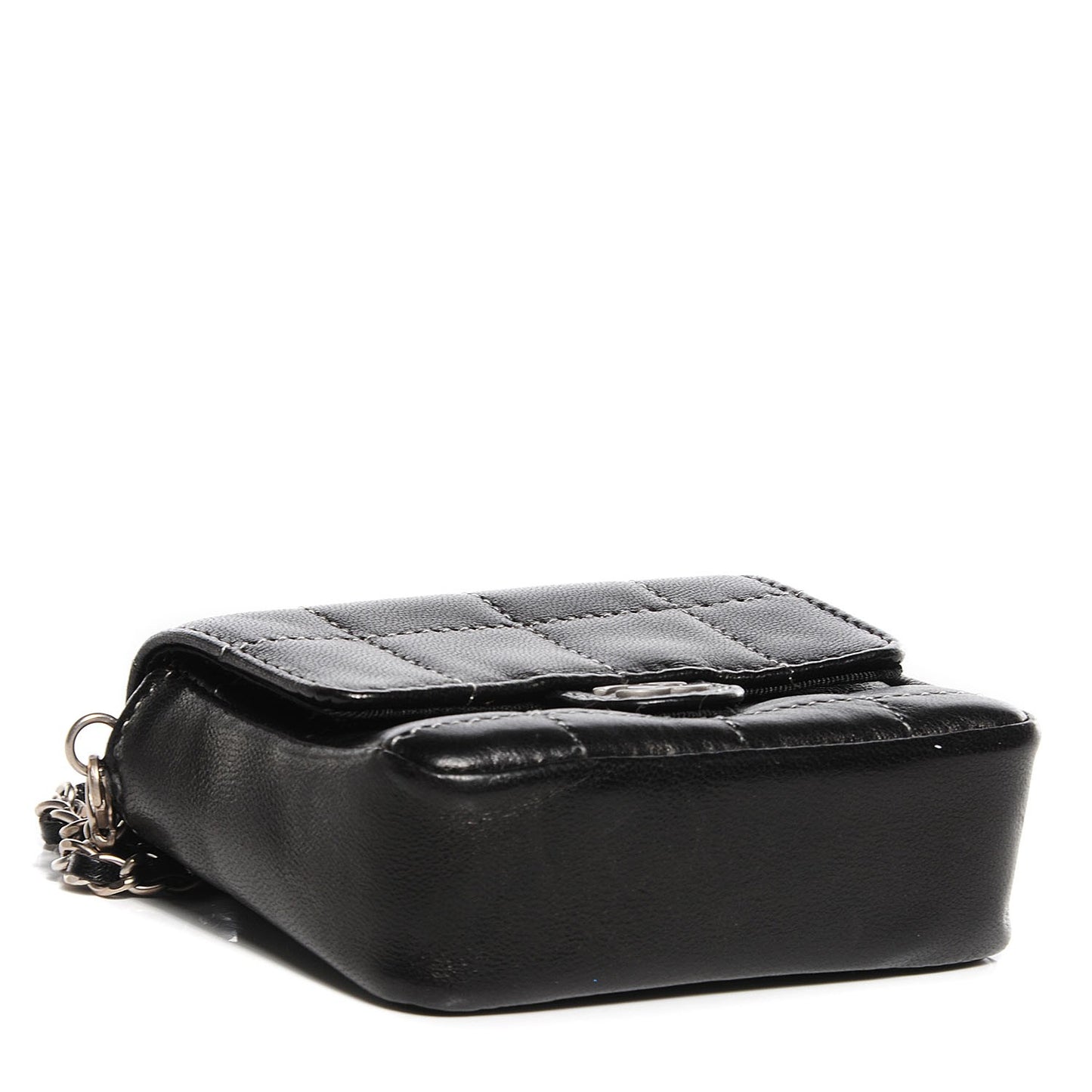 Lambskin Square Stitched Micro Flap Black