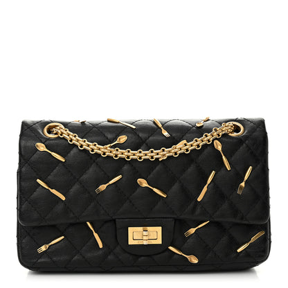 Chanel Calfskin Quilted Spoon Charms Brasserie 2.55 Reissue 225 Flap Black 1 of 14
