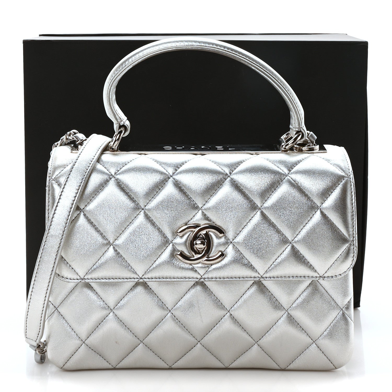 Chanel Metallic Lambskin Quilted Small Trendy CC Flap Dual Handle Bag Silver Silver 11 of 11