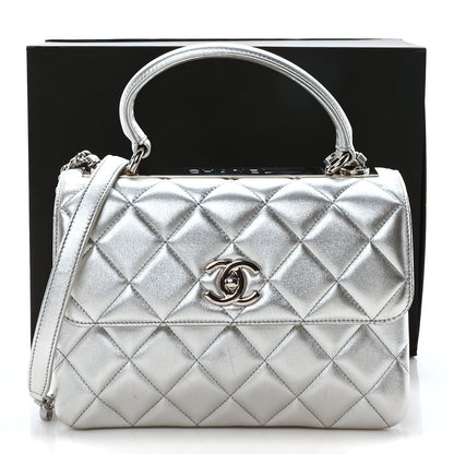 Chanel Metallic Lambskin Quilted Small Trendy CC Flap Dual Handle Bag Silver Silver 11 of 11