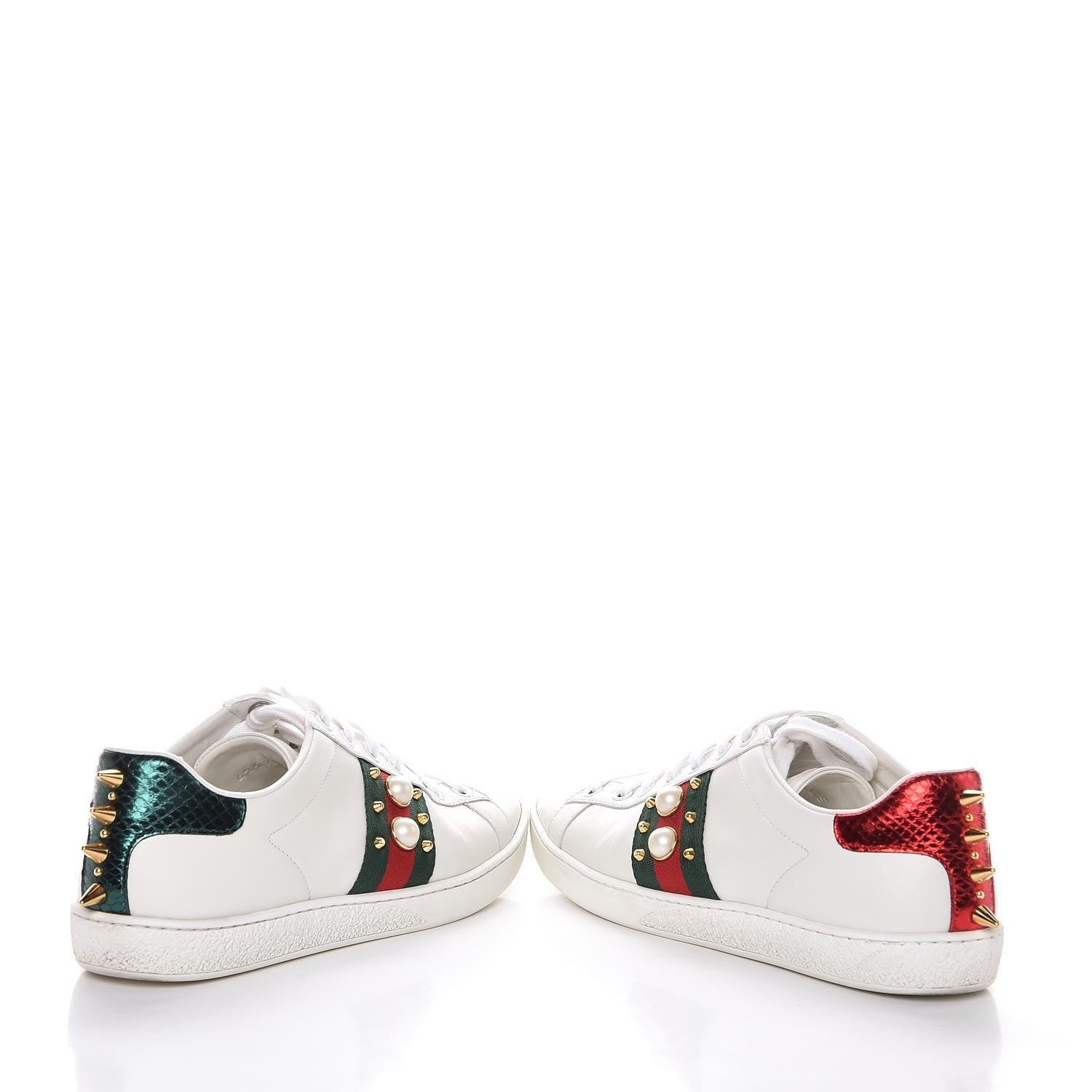 Gucci Calfskin Web Pearl Studded Ace Sneakers 37 White 6 of 11