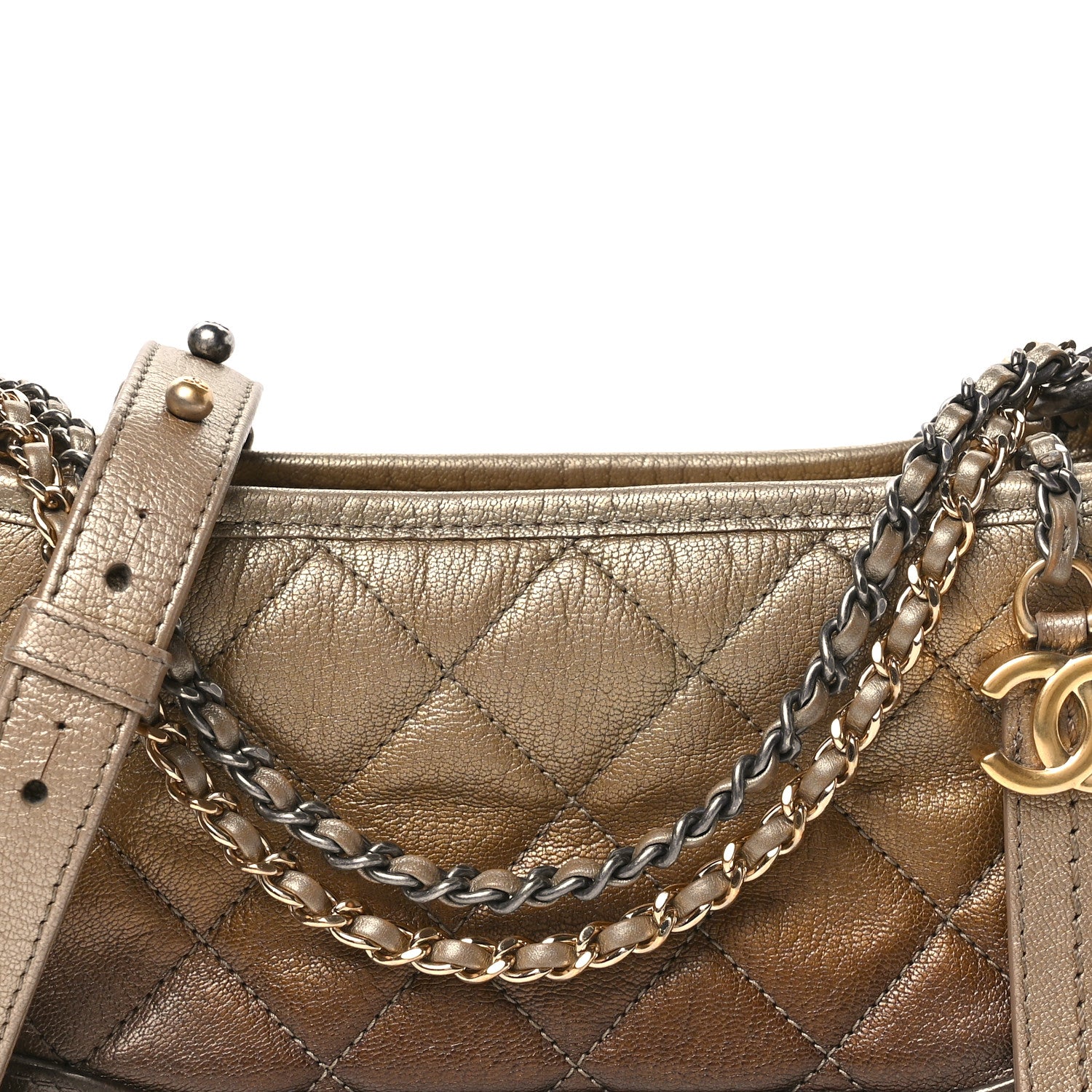 Chanel Metallic Goatskin Quilted Small Gabrielle Hobo Gold Bronze 8 of 10