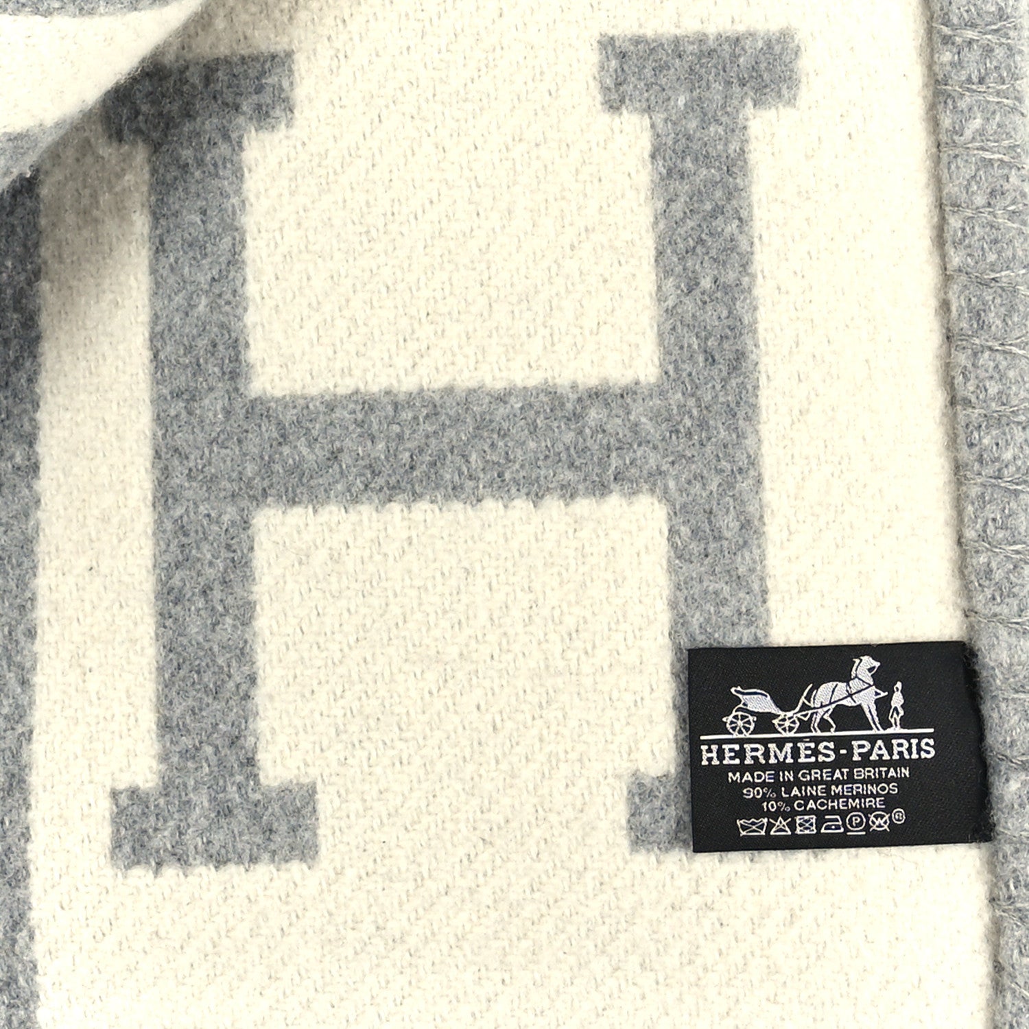 Hermes Wool Cashmere Avalon III Blanket Ecru Gris Clair 3 of 3