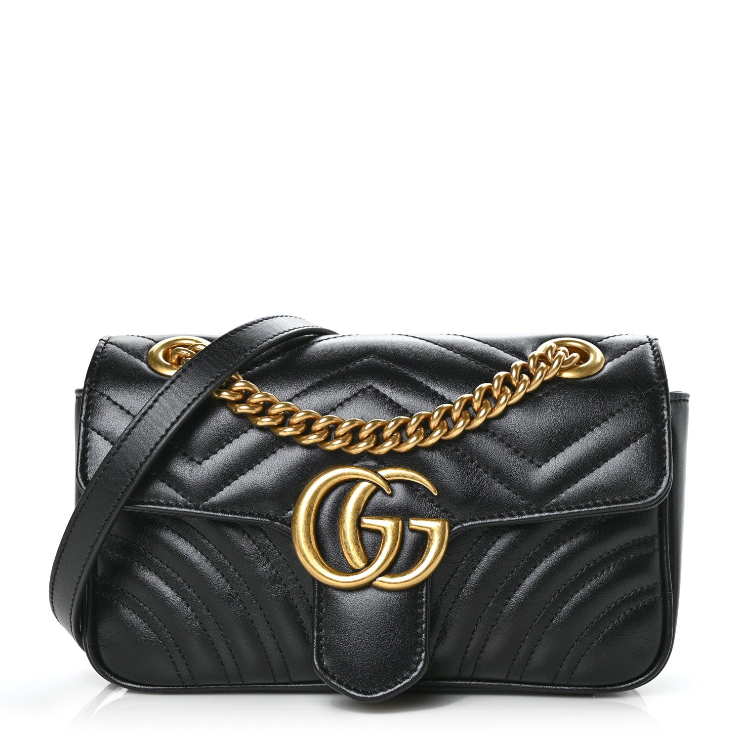 Gucci Calfskin Matelasse Mini GG Marmont Shoulder Bag Black 1 of 8