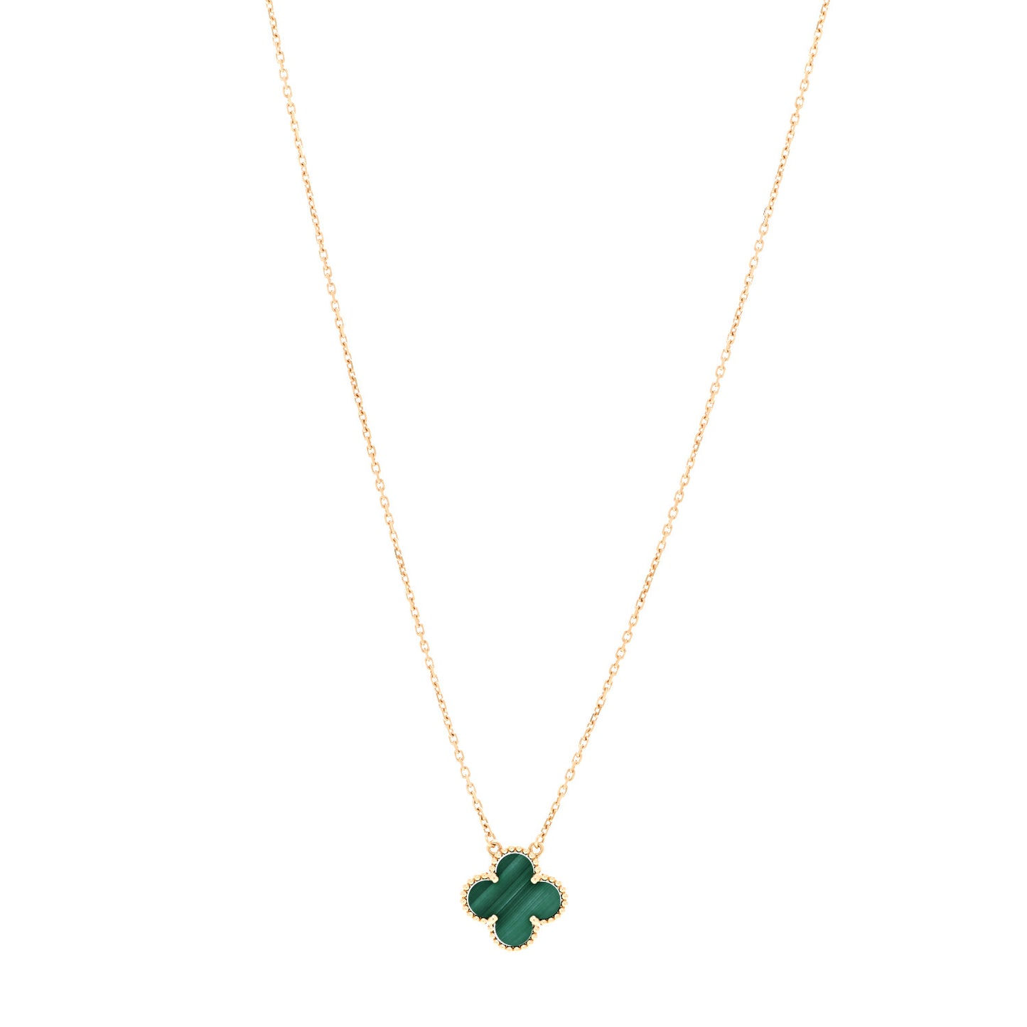 18K Yellow Gold Malachite Vintage Alhambra Pendant Necklace