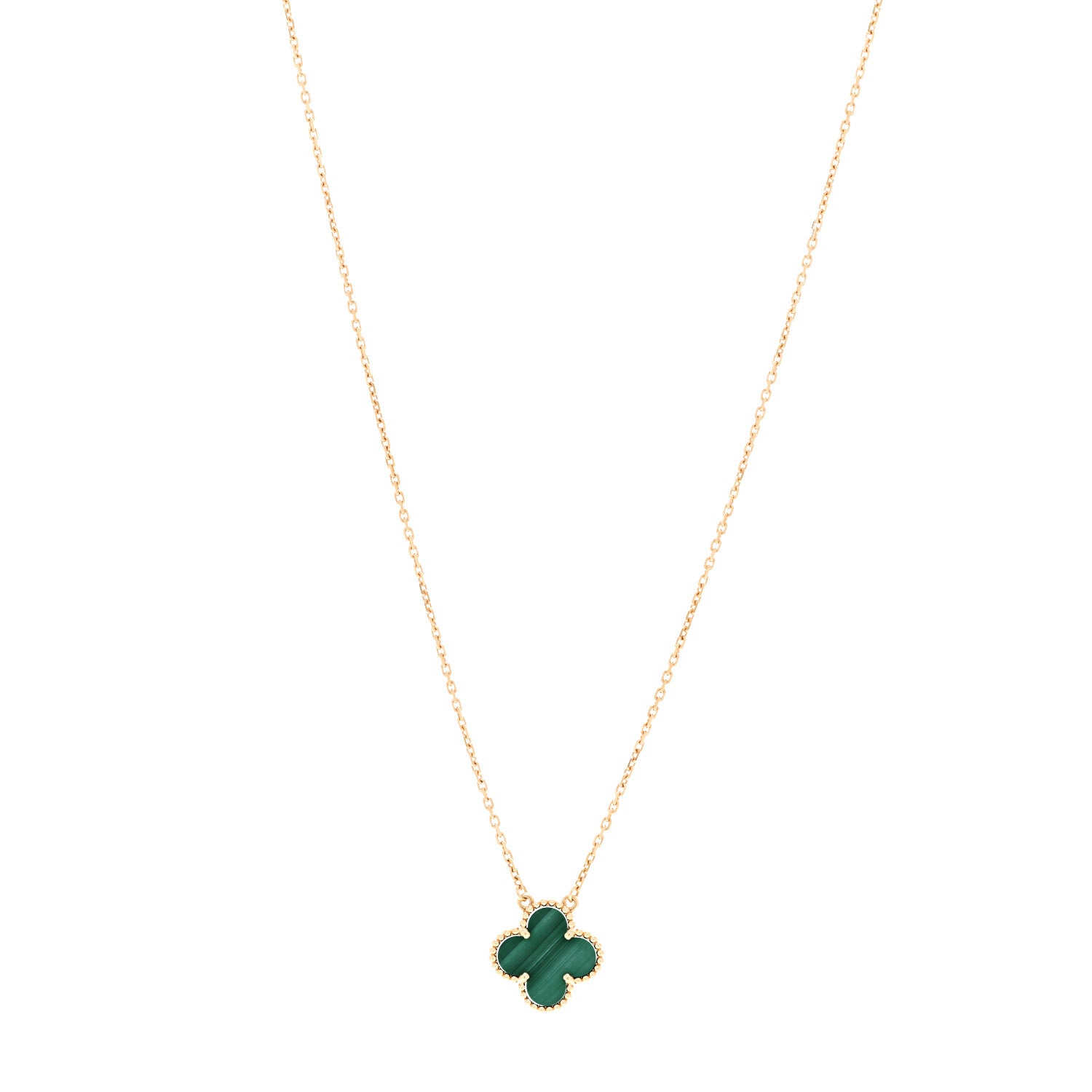 Van Cleef & Arpels 18K Yellow Gold Malachite Vintage Alhambra Pendant Necklace 1 of 6