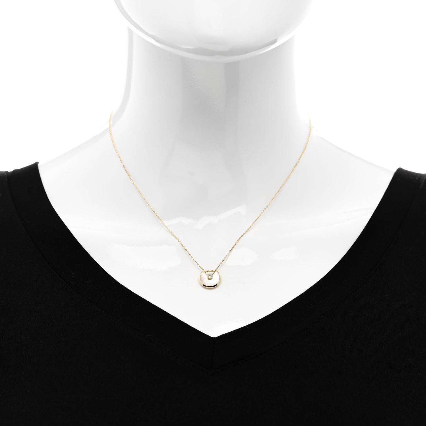 18K Yellow Gold Diamond Mother of Pearl XS Amulette de Cartier Pendant Necklace