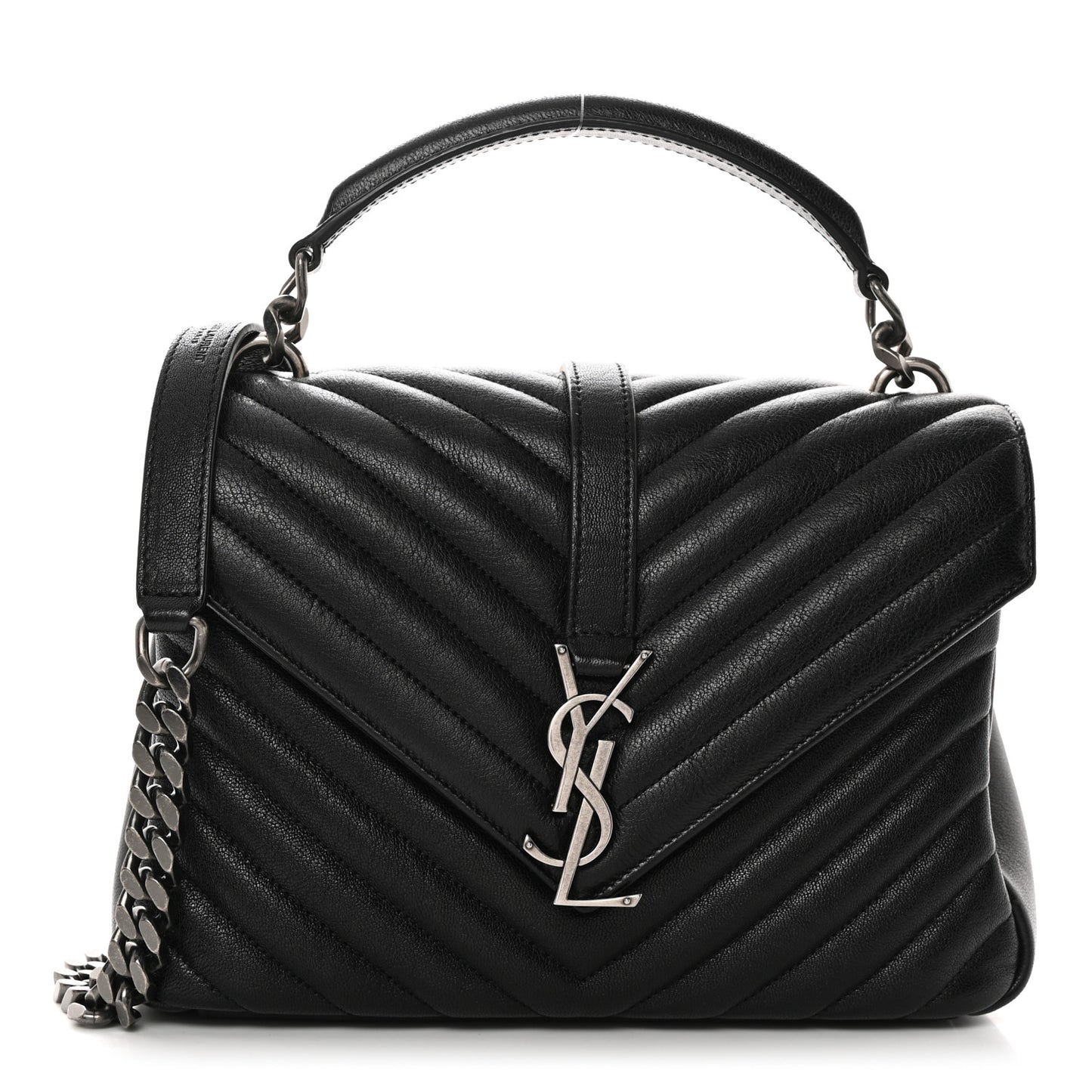 Sheepskin Matelasse Chevron Monogram Medium College Bag Black