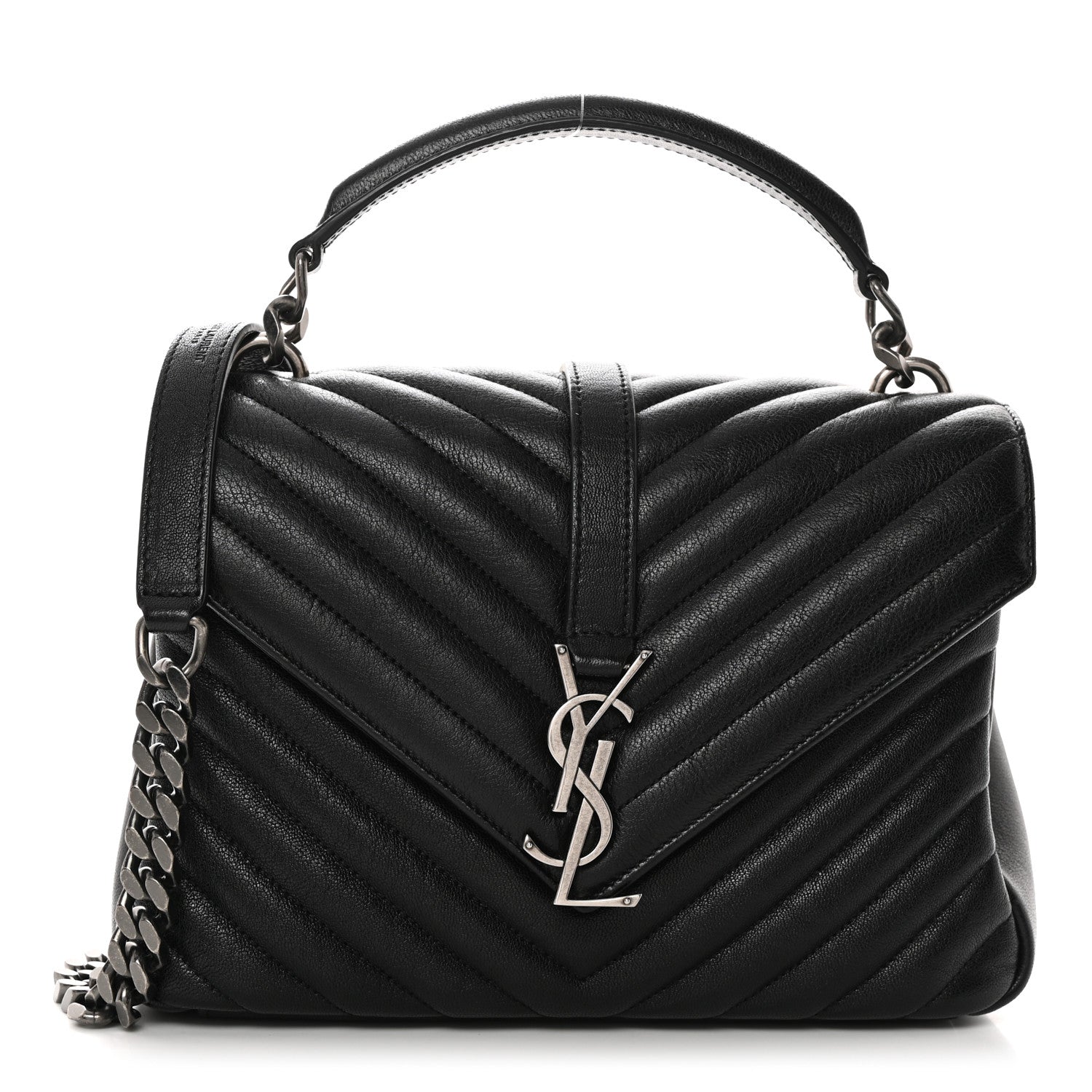 Saint Laurent Sheepskin Matelasse Chevron Monogram Medium College Bag Black 1 of 9