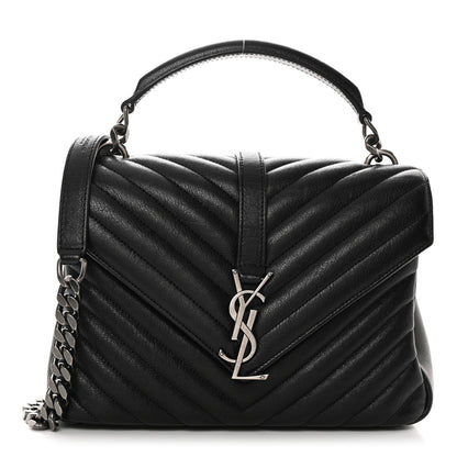 Saint Laurent Sheepskin Matelasse Chevron Monogram Medium College Bag Black 1 of 9