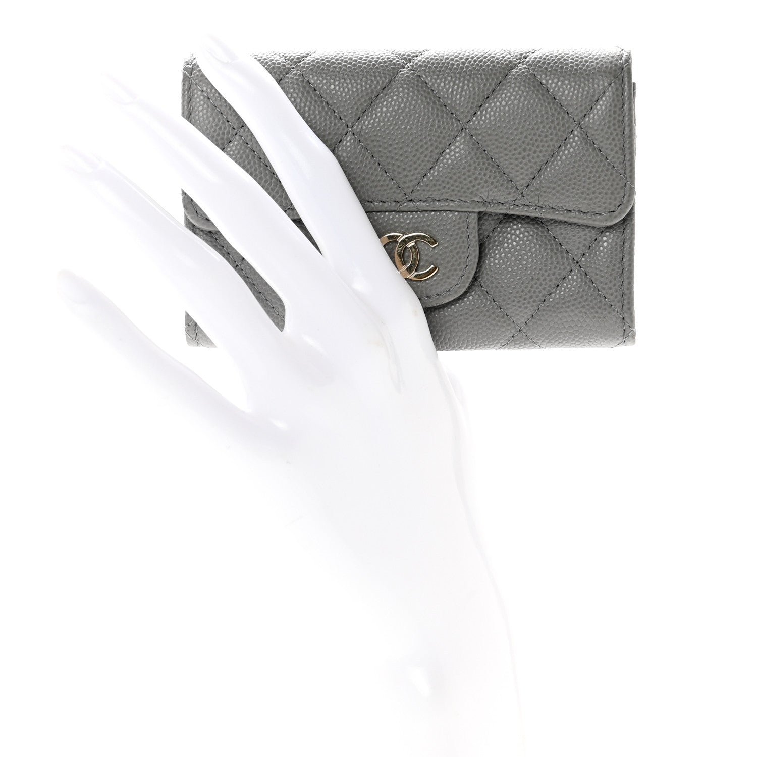 Chanel Caviar Quilted Flap Card Holder Wallet Dark Grey 2 of 8