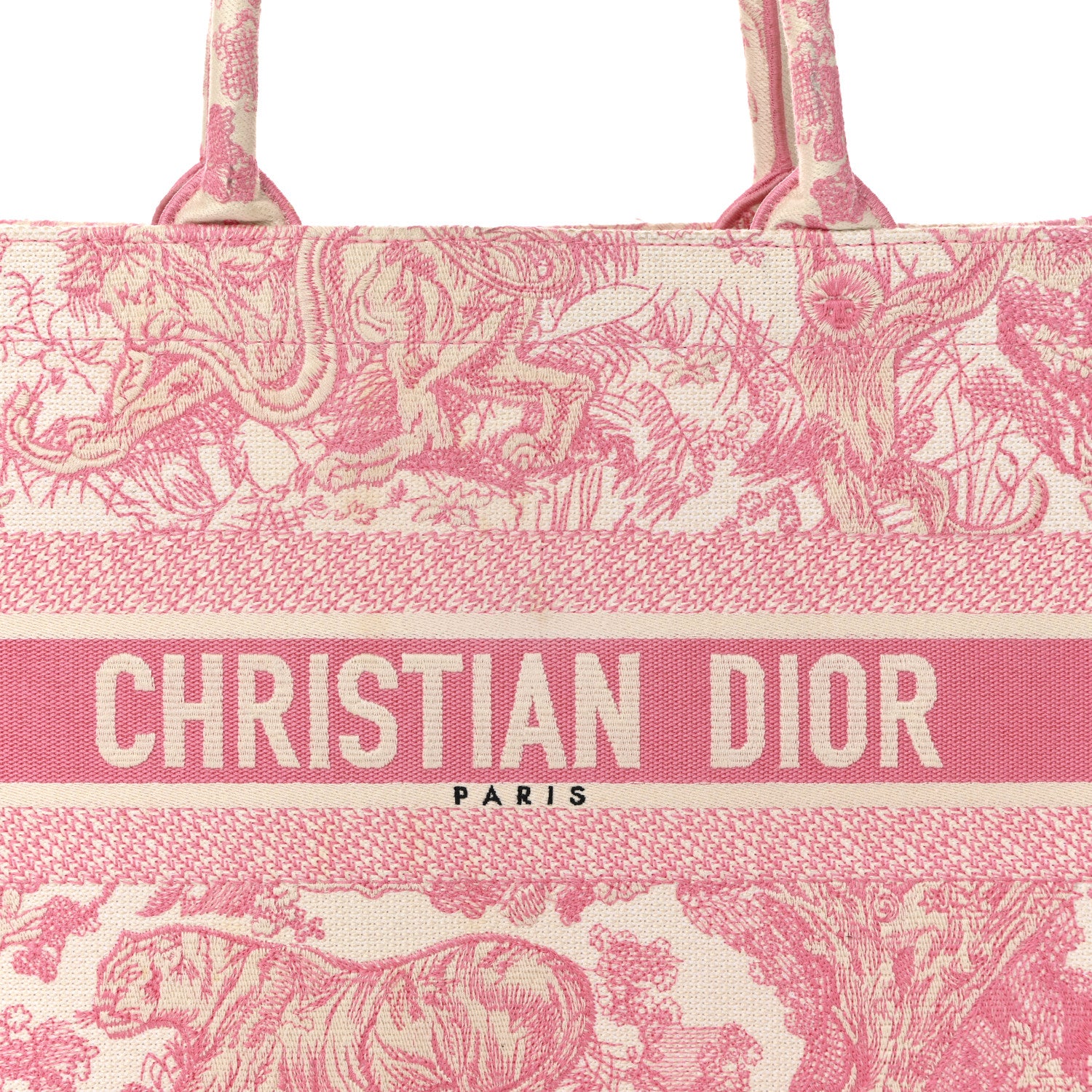 Christian Dior Canvas Embroidered Medium Dioriviera Toile De Jouy Book Tote Peony Pink 8 of 11