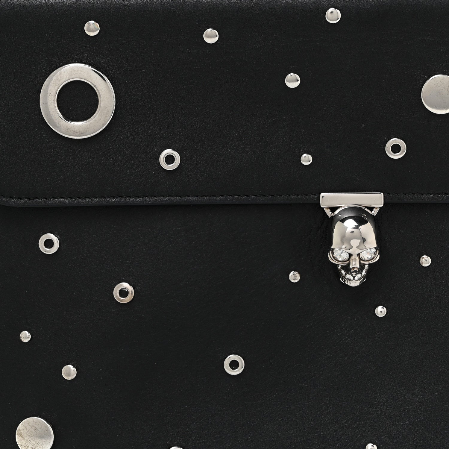 Alexander McQueen Calfskin Grommet Skull Envelope Clutch Black 7 of 16