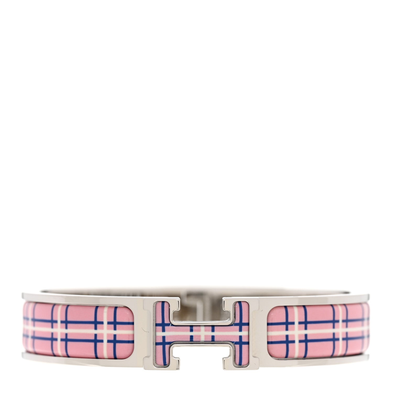 Hermes Enamel Printed Tartan Narrow Clic Clac H Bracelet PM Pink Delirium 1 of 4