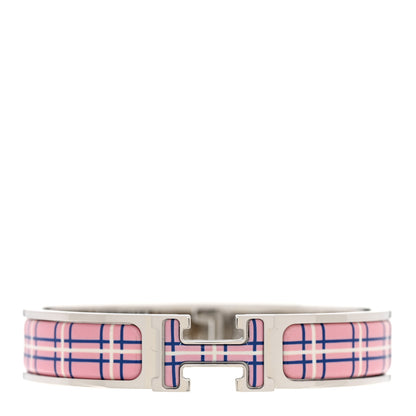 Hermes Enamel Printed Tartan Narrow Clic Clac H Bracelet PM Pink Delirium 1 of 4