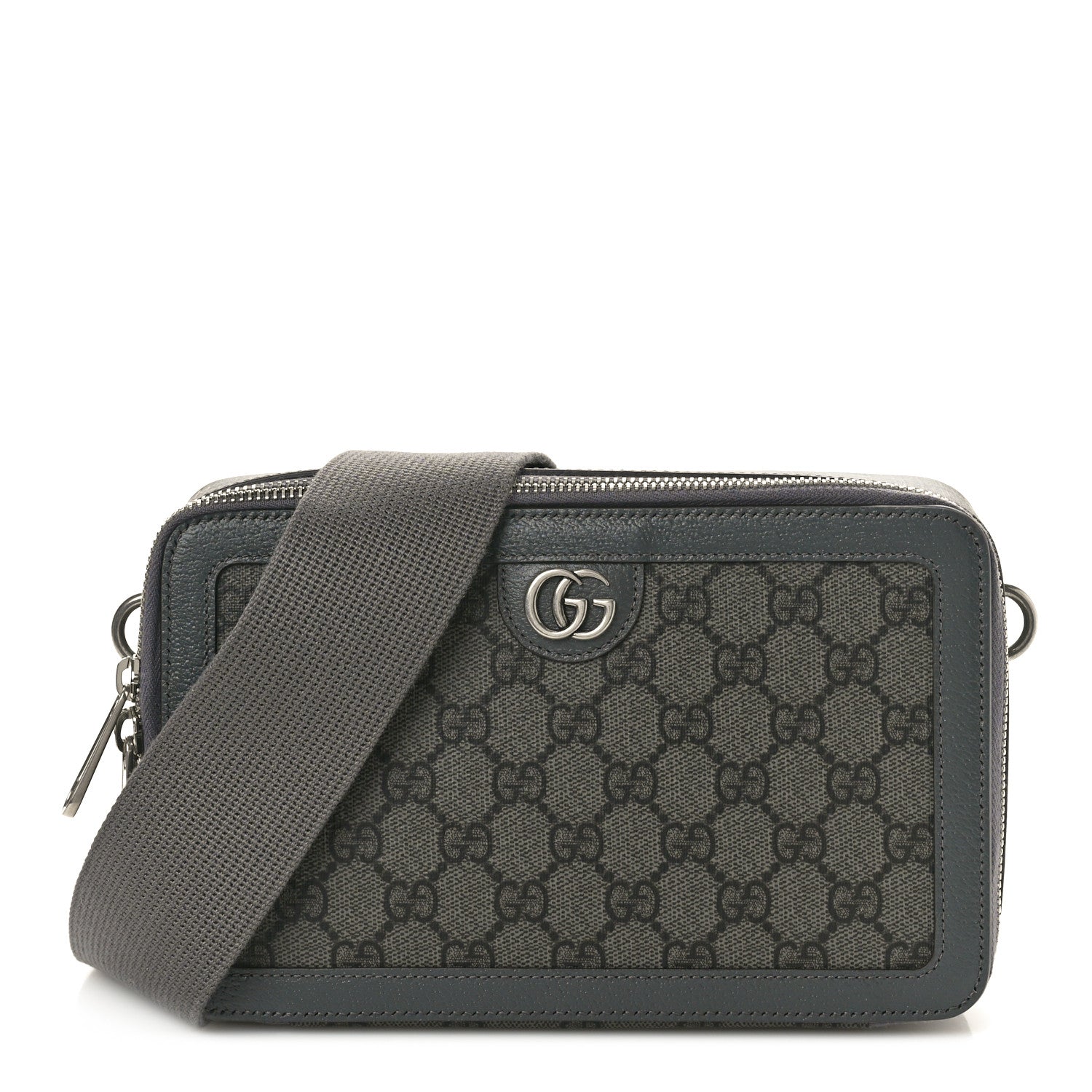 Gucci GG Supreme Monogram Textured Dollar Calfskin Small Ophidia Top Handle Shoulder Grey Black Graphite Grey 1 of 10