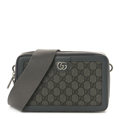 Gucci GG Supreme Monogram Textured Dollar Calfskin Small Ophidia Top Handle Shoulder Grey Black Graphite Grey 1 of 10