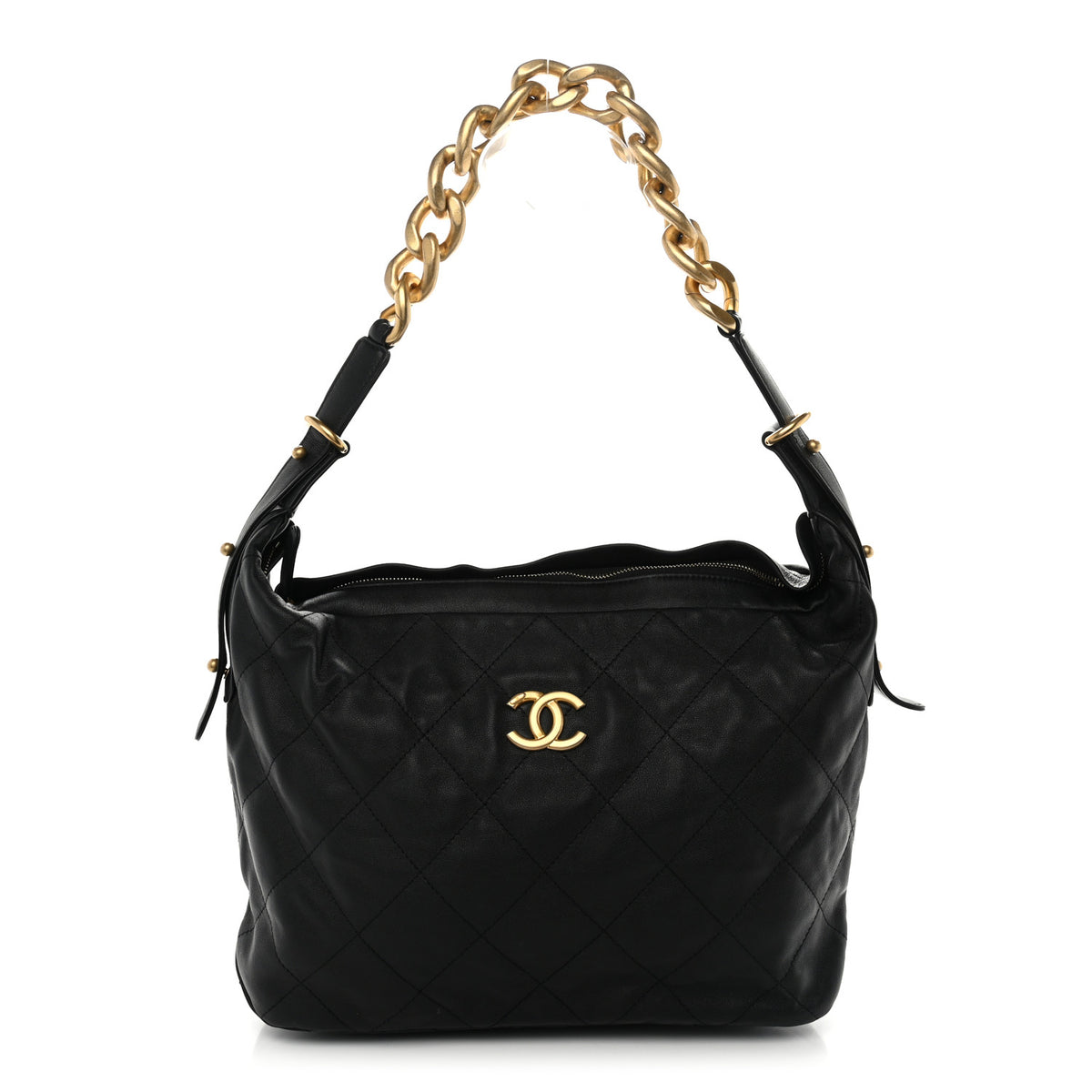 Calfskin Quilted Large Daily Hobo Black