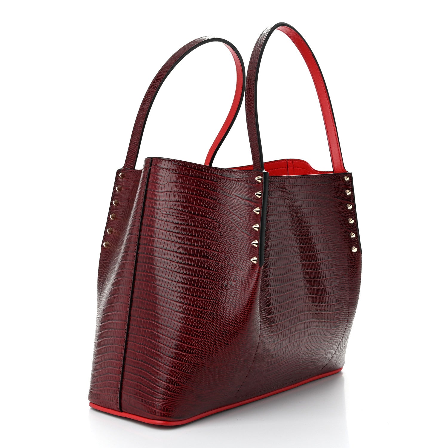 Christian Louboutin Lizard Embossed Calfskin Spiked Small Cabarock Shopper Tote Bourbon 2 of 8