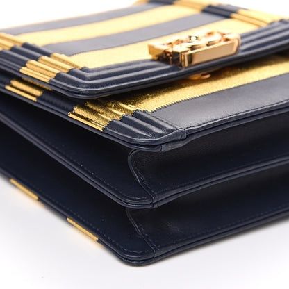 Chanel Metallic Lambskin Striped North South Boy Flap Navy Gold 6 of 7