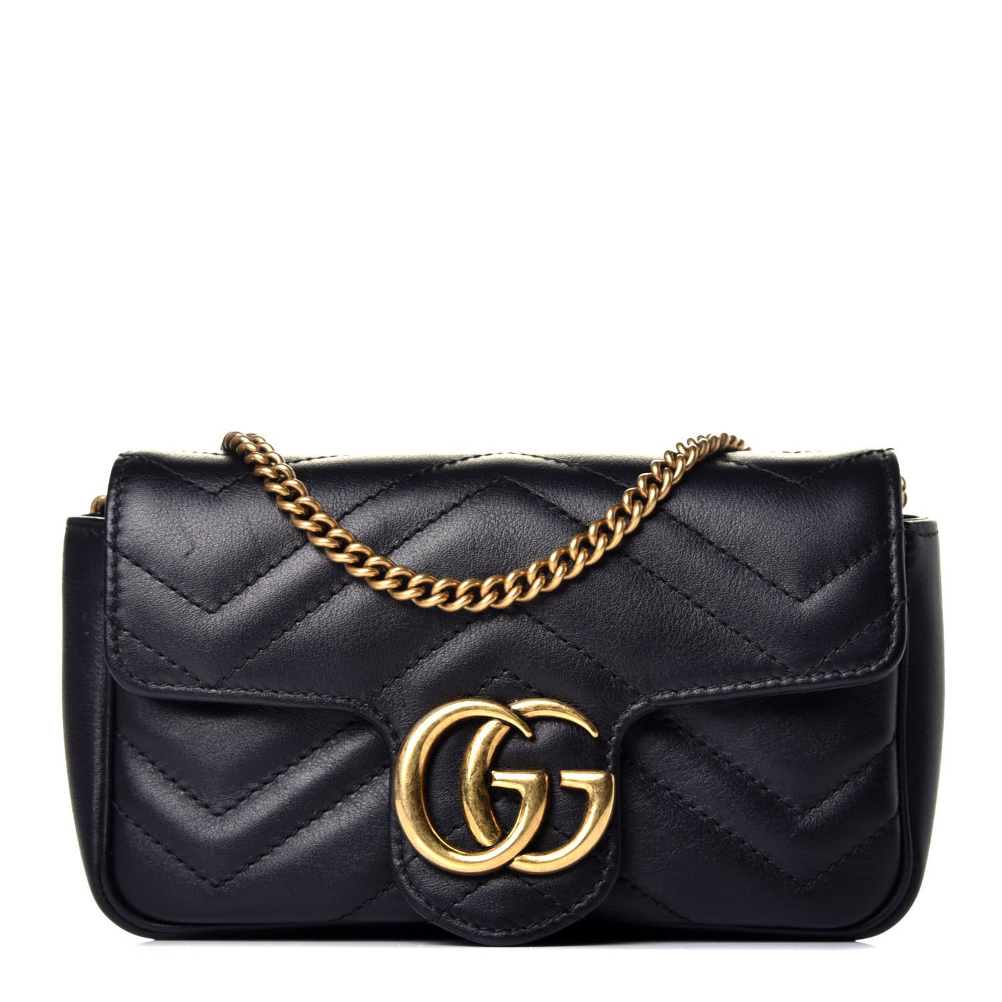 Calfskin Matelasse Super Mini GG Marmont Shoulder Bag Black