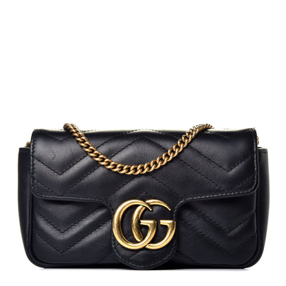 Gucci Calfskin Matelasse Super Mini GG Marmont Shoulder Bag Black 1 of 10